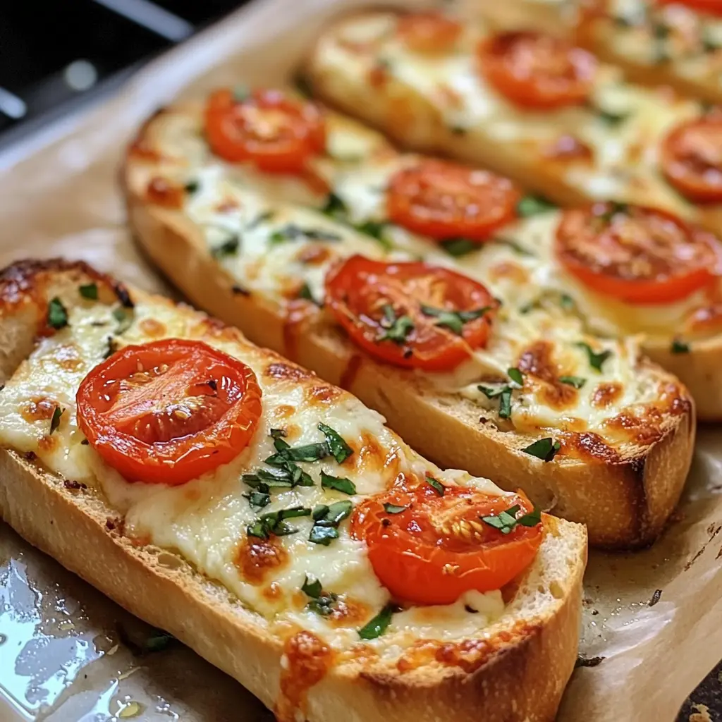 Sinnlicher Genuss auf knusprigem Brot! Diese Baguettscheiben mit saftigen Tomaten und herrlich schmelzendem Mozzarella sind einfach unwiderstehlich. Perfekt für einen gemütlichen Abend mit Freunden oder als schneller Snack zwischendurch!