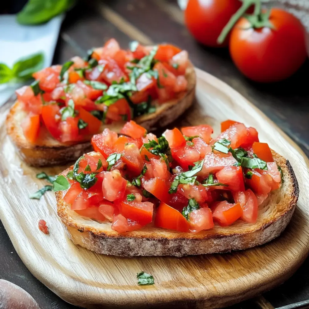 Ein frischer Klassiker für jede Gelegenheit! Diese Bruschetta begeistert mit sonnengereiften Tomaten, aromatischem Basilikum und knusprigem Baguette. Perfekt als Appetizer bei deiner nächsten Feier oder für einen gemütlichen Abend zu Hause. Lass dich von diesem Geschmackserlebnis verführen!