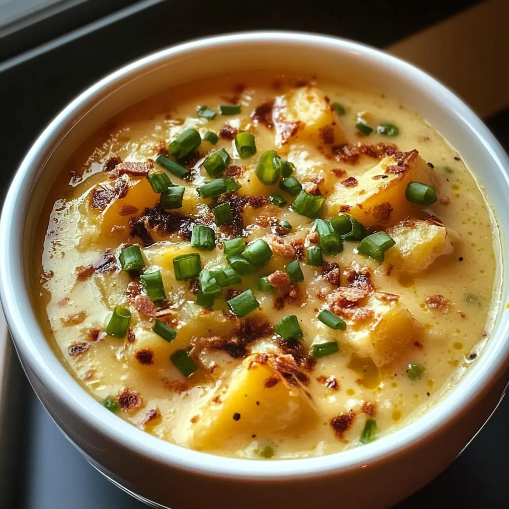 Reichlich gebackene Kartoffelsuppe – ein wärmender Gaumenschmaus! Mit zarten Kartoffeln und frischen Kräutern wird sie zum idealen Komfortessen. Perfekt für kalte Abende oder als herzhaftes Mittagessen – unbedingt pinnen!