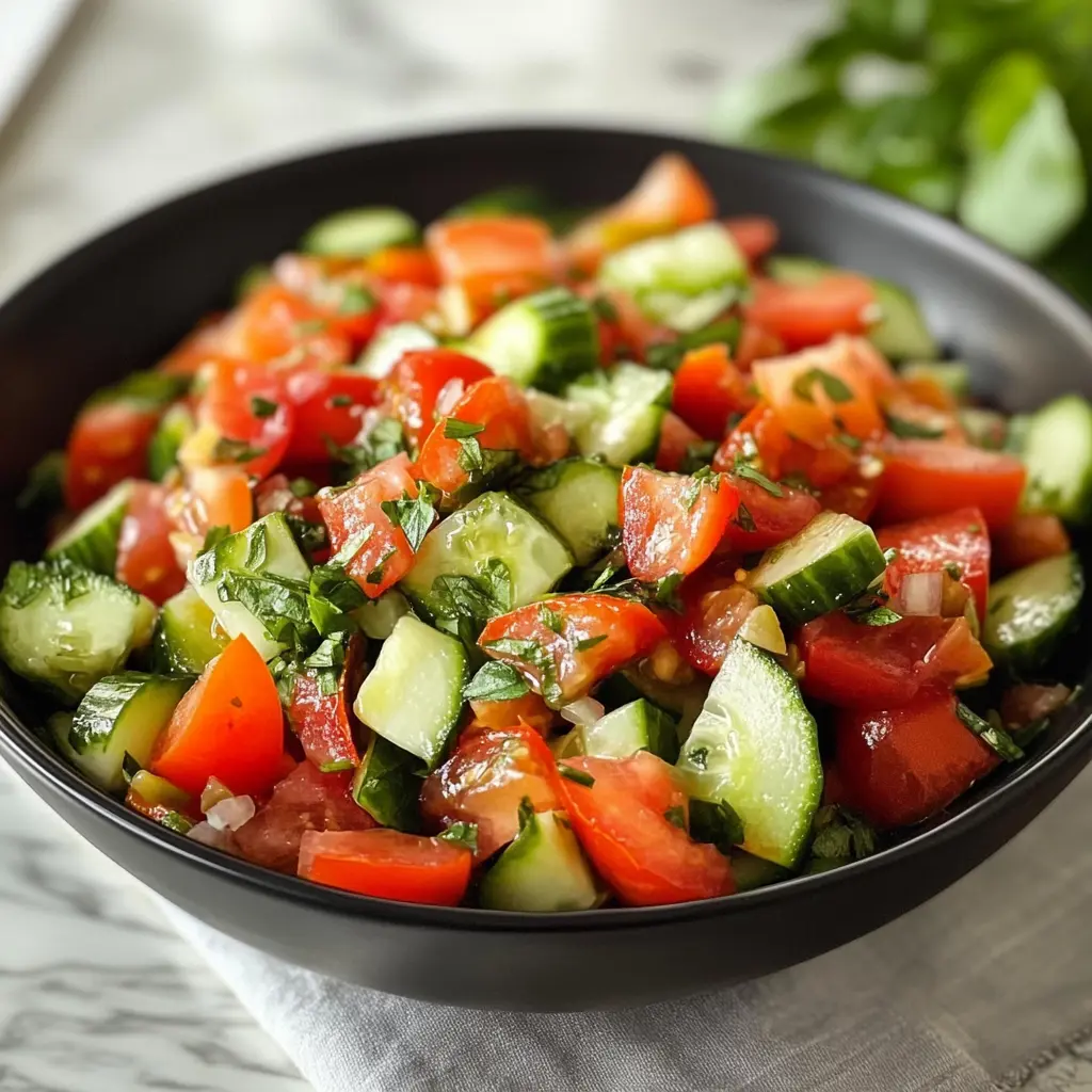 Frischer Tomaten-Gurken-Salat – Ein Genuss für die Sinne! Saftige Tomaten und knackige Gurken vereinen sich in einem leichten Dressing, das perfekt erfrischt. Ideal für warme Sommertage oder als Beilage zum Grillen. Einfach ausprobieren und genießen!