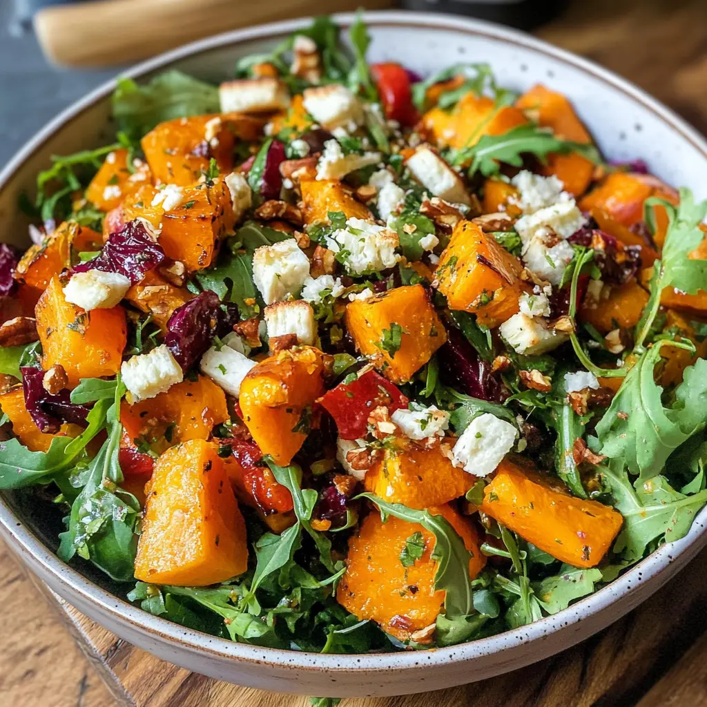 Herbstliche Farben auf dem Teller! Dieser vegetarische Kürbissalat vereint zarten Kürbis, knackige Nüsse und aromatische Kräuter zu einem Geschmackserlebnis. Ideal für ein schnelles Mittagessen oder als Beilage beim Dinner. Lass dich inspirieren!