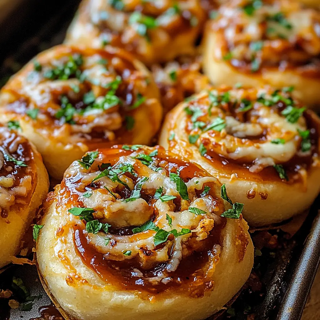 Käse-BBQ-Hähnchen-Pizzarollen – ein unwiderstehlicher Snack für jede Gelegenheit! Zarte Hähnchenstücke, umhüllt von geschmolzenem Käse und würziger BBQ-Sauce, perfekt für Partys oder gemütliche Abendessen. Ideal, um deine Gäste zu begeistern!