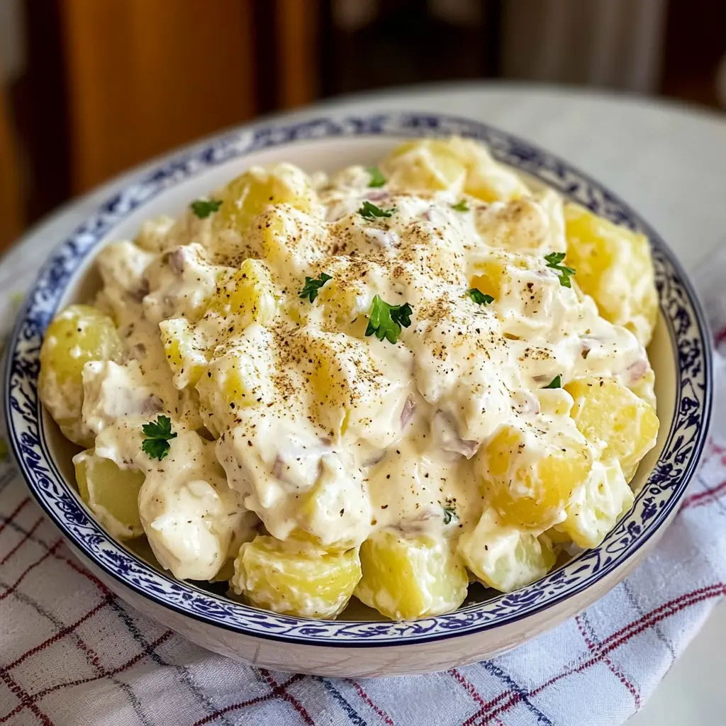 Ein Klassiker der deutschen Küche! Omas Kartoffelsalat mit cremiger Mayonnaise – so lecker und fluffig! Ideal für Familienfeiern oder ein Grillfest im Garten. Lass dich von diesem unwiderstehlichen Rezept verzaubern!