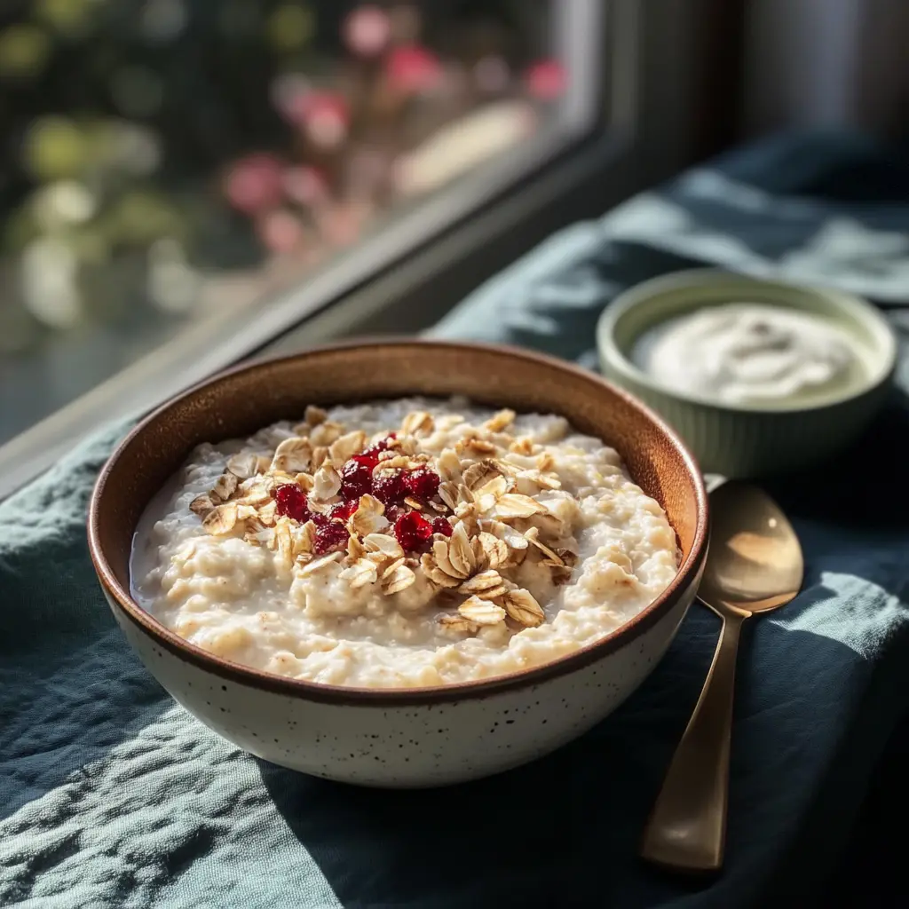 Ein Frühstück, das begeistert! 🌞 Cremiger Porridge, verfeinert mit frischem Joghurt und fruchtigen Toppings. Starten Sie den Tag auf köstliche Art – ideal für ein gesundes, energiereiches Frühstück. Vorrat sichern und jeden Morgen genießen! 🍓🥄