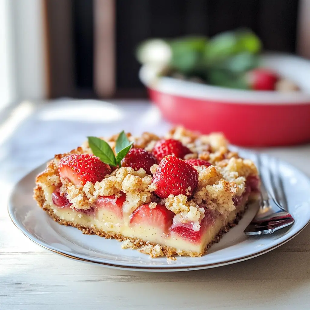 Verführerischer Puddingkuchen mit knusprigen Streuseln, fruchtigem Rhabarber und süßen Erdbeeren! Ein saftiger Genuss, der die perfekte Balance zwischen Süße und Säure schafft. Ideal für einen gemütlichen Nachmittagskaffee oder als Highlight auf der Kaffeetafel! 🍰✨