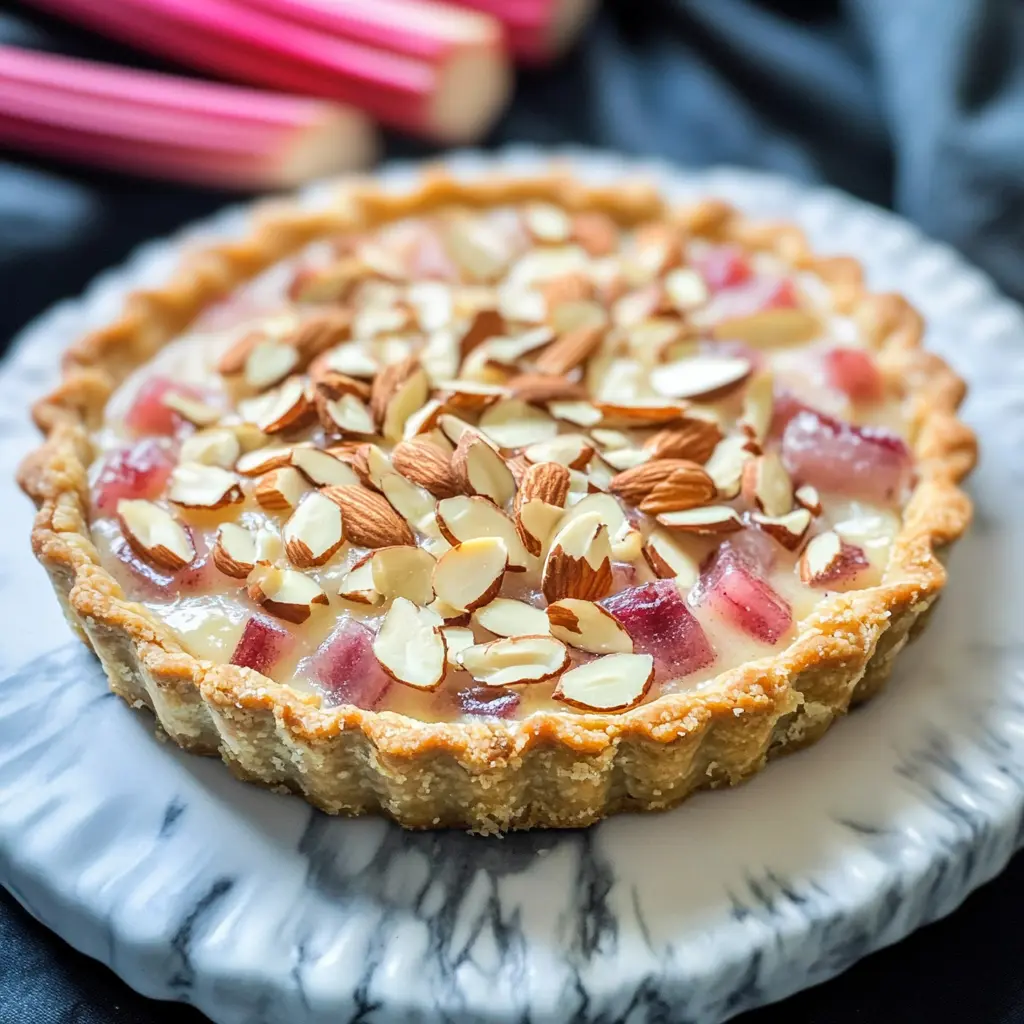 Ein fruchtiger Traum aus Rhabarber! Diese Tarte überzeugt mit saftigem Rhabarber, cremigem Vanille-Schmand und knackigen Mandeln. **Perfekt für den Kaffeetisch oder als frischer Genuss am Wochenende!** Bitte pinnen und nachbacken!